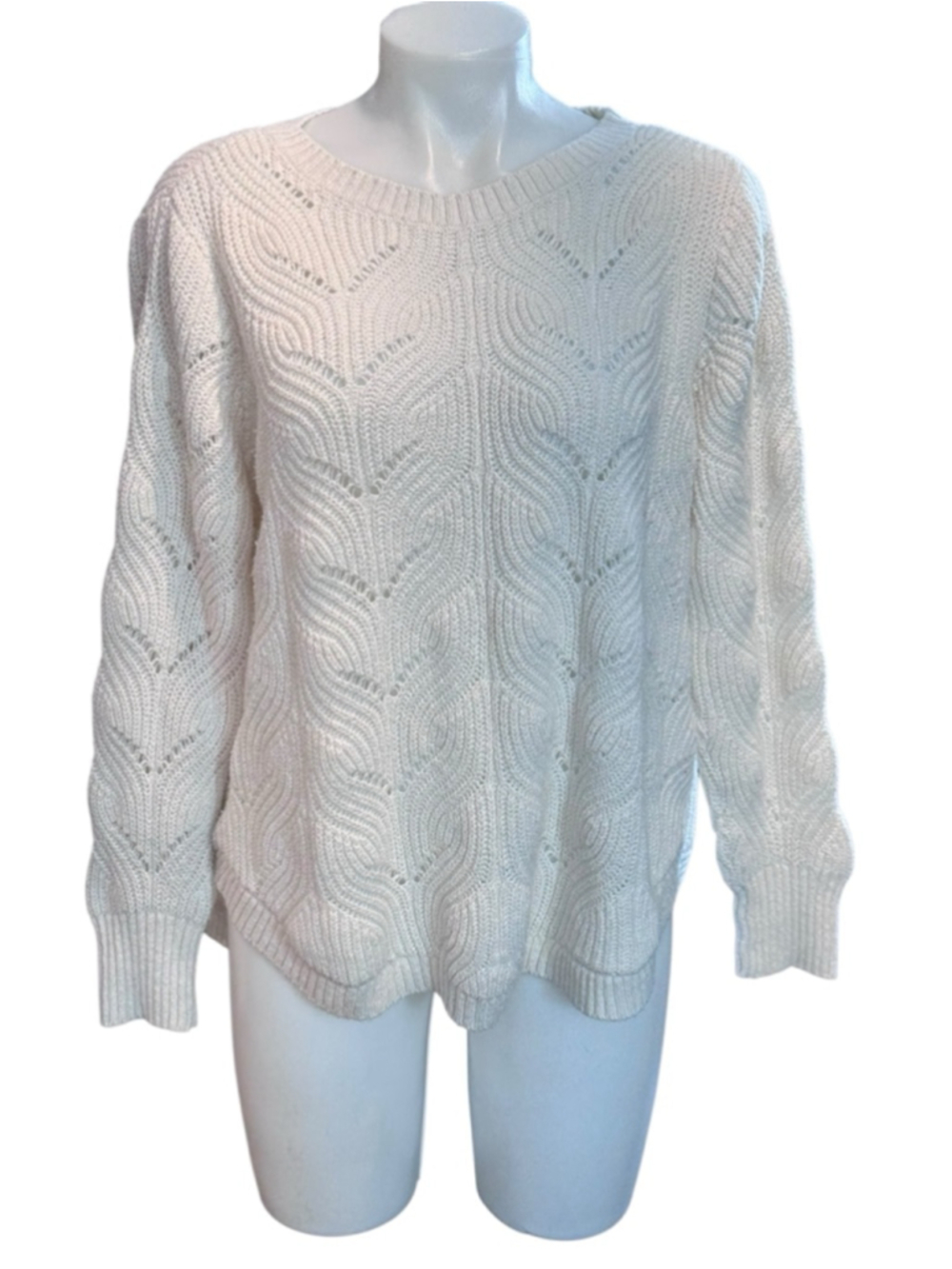 Women's Sonoma Off-White Knit Crew Neck Sweater XL like euc